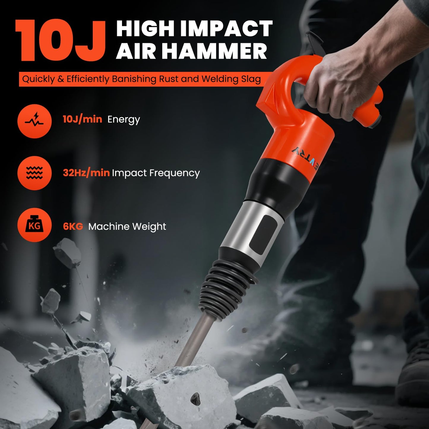 NEWTRY Pneumatic Hammer Shovel 21L/S Air Chisel Powerful Air Chipping Hammer Concrete Breaker Open Air Shovel for Soldering Point Grinding and Hardware Derusting With Case