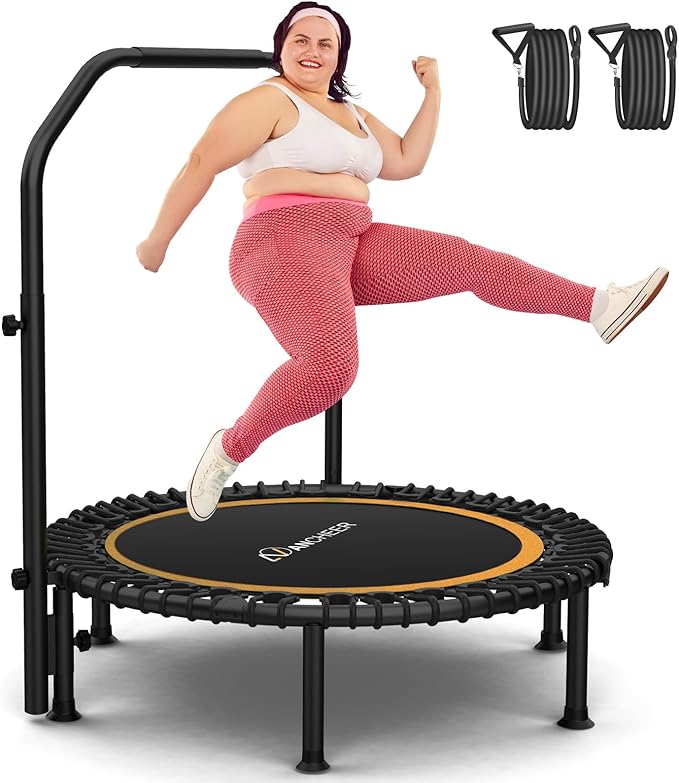 Bungee Rebounder Trampoline,ANCHEER 40" Foldable Fitness Trampoline with 4-Level Adjustable Handlebar, 450LBS Capacity, Resistance Ropes&Upgraded Bungees Safe for Home/Cardio,Workout Indoor/Outdoor