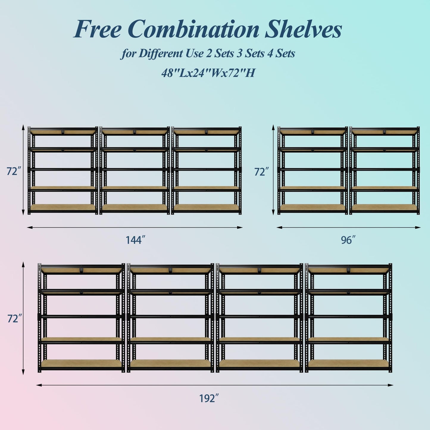 PeakPursuit Heavy Duty Garage Storage Shelves, 5-Tier Adjustable Metal Shelving Rack, 3050 Lb Total Capacity, 48" W x 24" D x 72" H Storage Unit for Kitchen, Pantry, Basement, Bathroom, Laundry