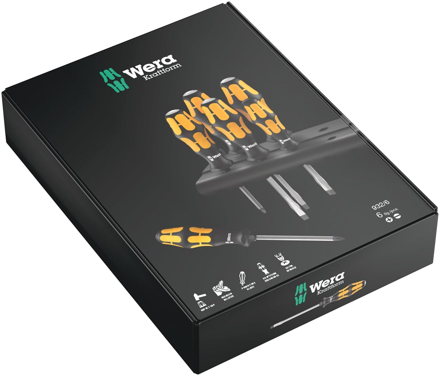 Wera 932/6 Screwdriver Set - 6-Piece Kraftform Plus with Convenient Rack for Easy Storage