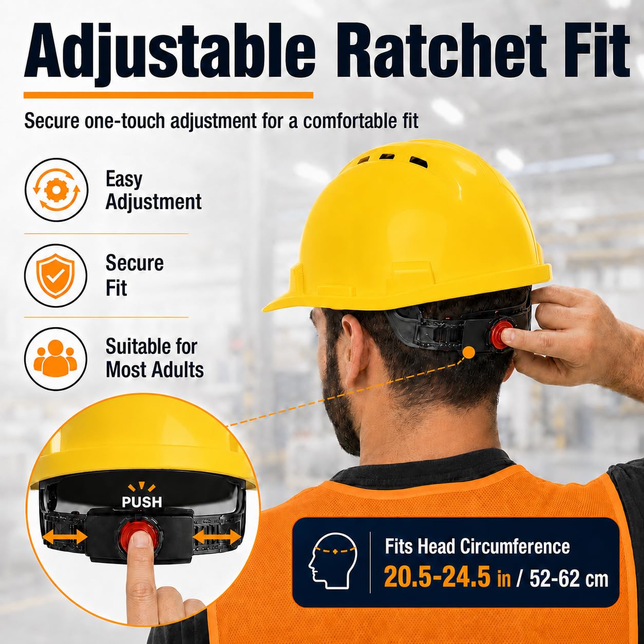 4 Pt. Suspension Hard Hat with Safety Vests Bulk Safety Helmets Adjustable Ratchet Hard Hats, Vents & Sweat Cotton Brow Pad - ABS Construction Helmets for Work Sites & Outdoor Labor (Yellow, 20 Set)