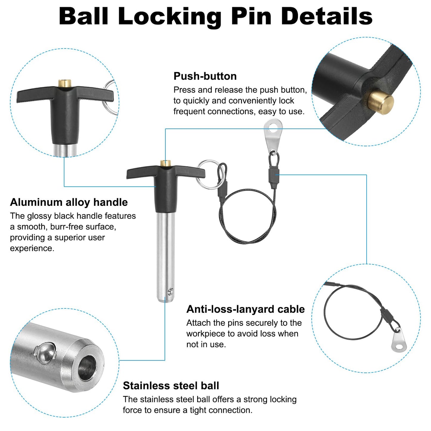 PATIKIL T Handle Lock Pins 1/2 x 1.97 (12 x 50mm), Quick Release Pin 304 Stainless Steel Safety Locating Pins with Push Button 25 cm Lanyard Cable