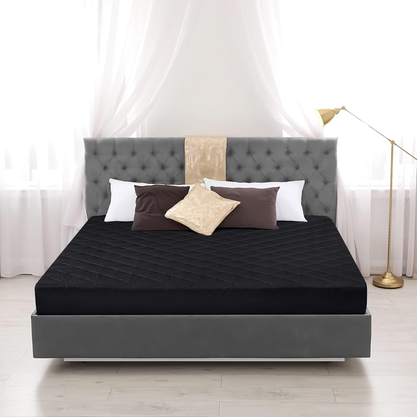 Utopia Bedding Quilted King Size Mattress Pad - Deep Pocket Protector, Machine Washable (Black)