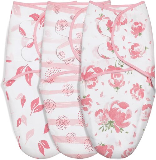 GLLQUEN Baby Girl Swaddles - 3 Pack Infant Sleep Sacks in Pink Floral | Easy Swaddling for Newborns (0-3 Months)