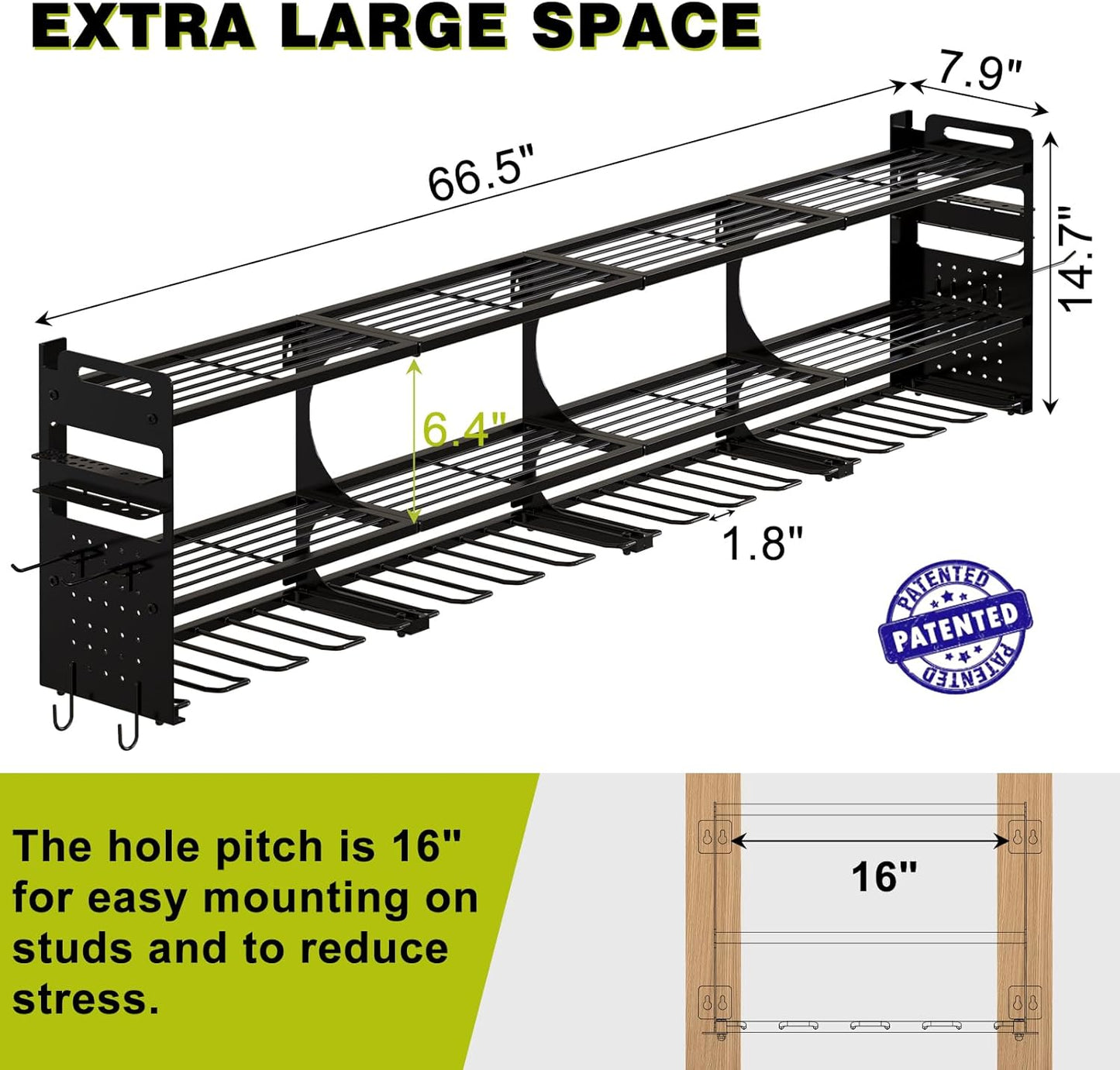 Power Tool Organizer by [Brand Name] - 16 Slots, 3-Tier Wall Mount for Garage & Workshop - Black