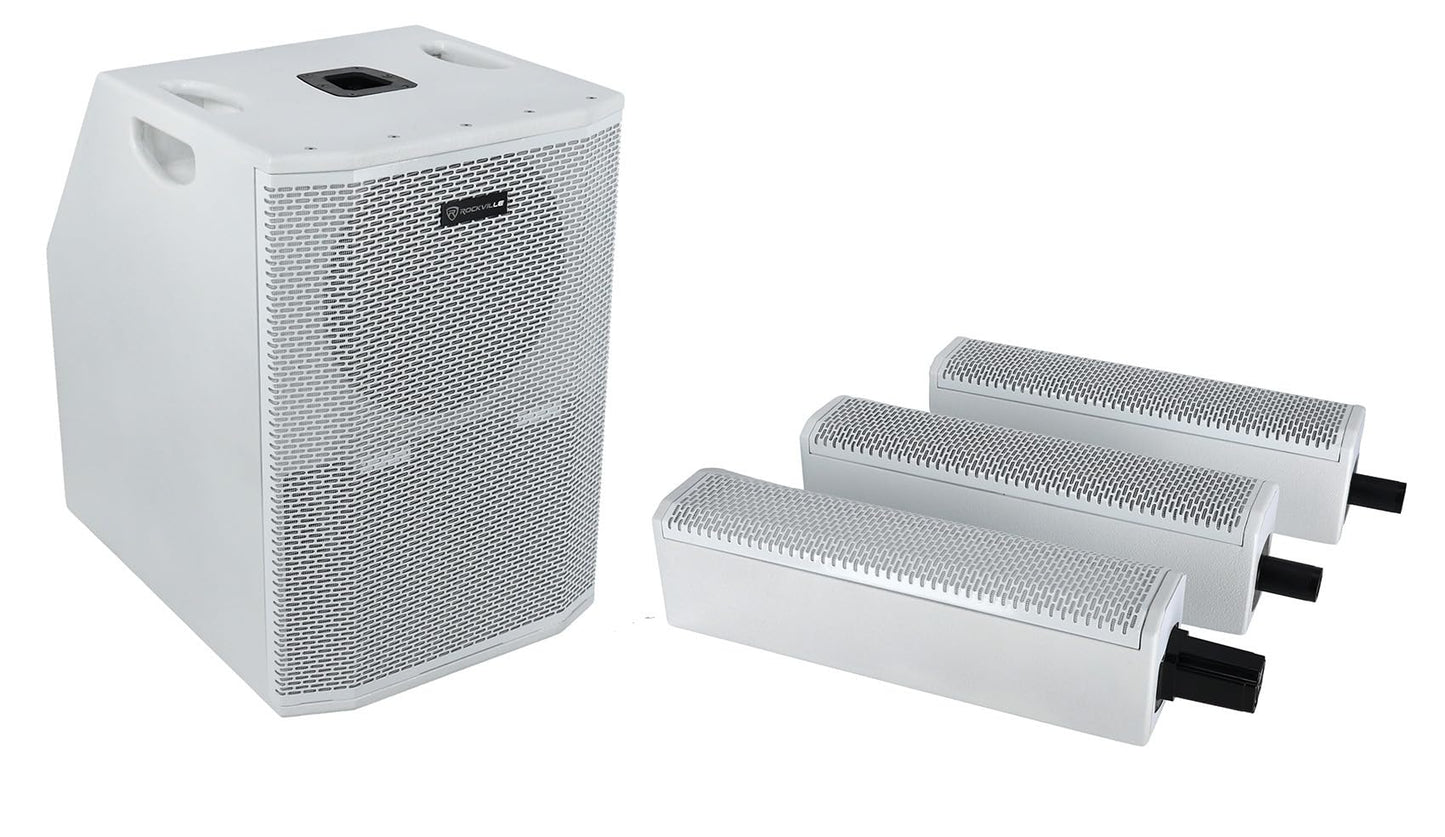 Rockville Titan Array Speaker System V2 Lightweight Column PA, Dual 10" Subwoofers, 3200W Peak, Bluetooth, White
