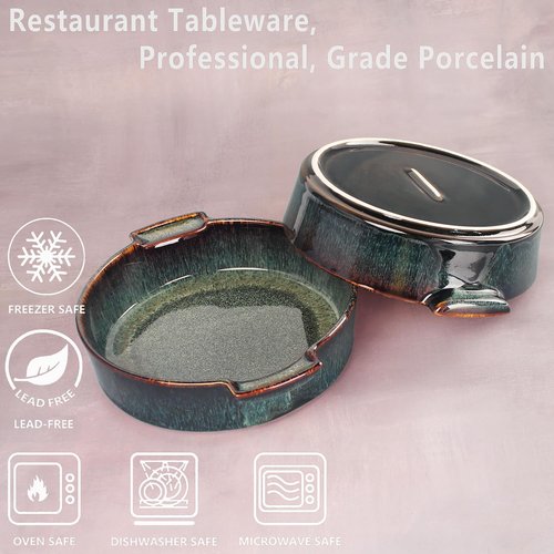Ceramic Casserole Baking Dish - 1.7 Quart Oven-Safe Bakeware for Lasagna | Round 10 x 10 Inch