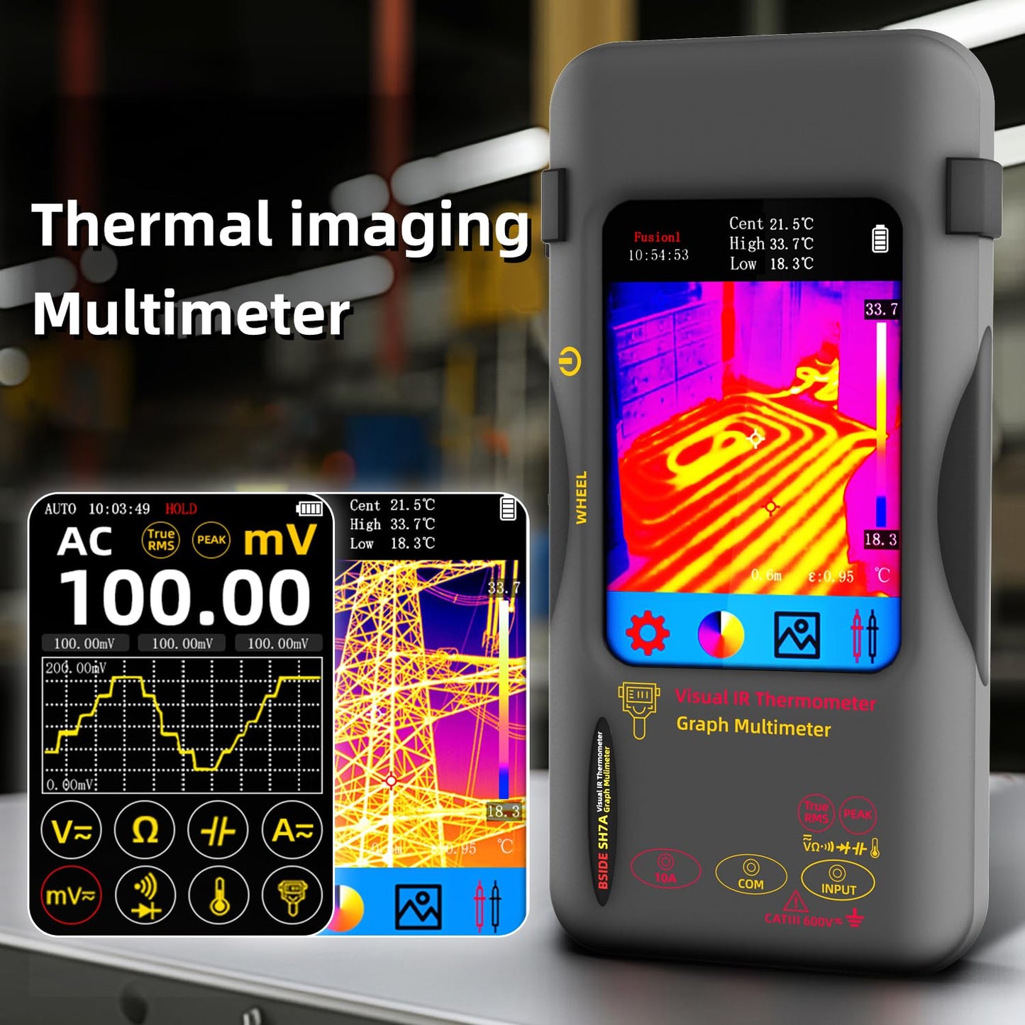 BSIDE SH7A Thermal Imager Multimeter 2 in 1, 320×320 IR Resolution with 20000 Words Multimeter 3.98'' Touchscreen 25Hz Infrared Thermal Camera 15 Thermal Palettes TRMS Auto-Ranging Tester