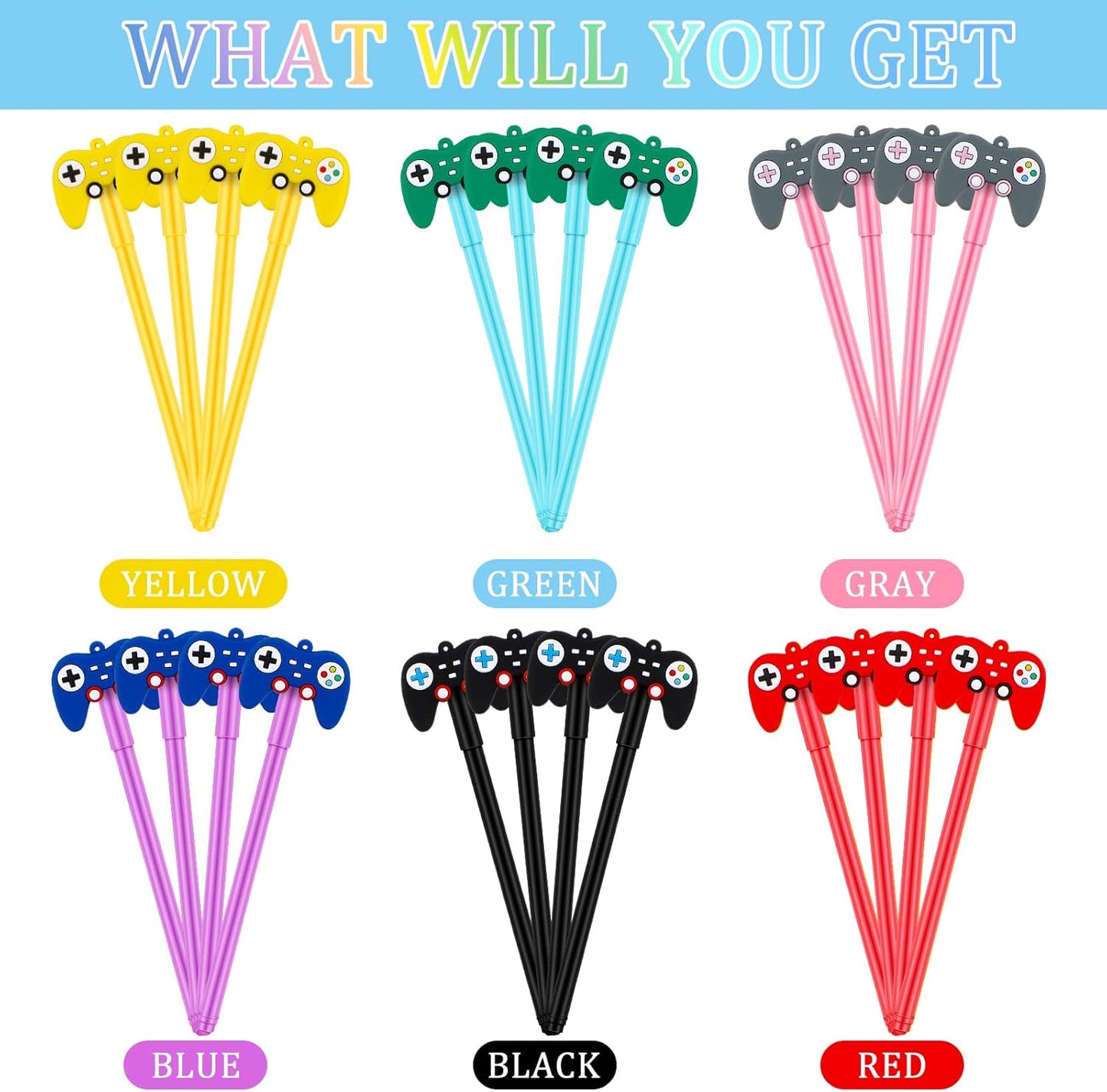 Tinlade 24 Pcs Video Game Pens - Fun Gamer Party Favors for Birthdays | Multicolor Controller Ink Pens