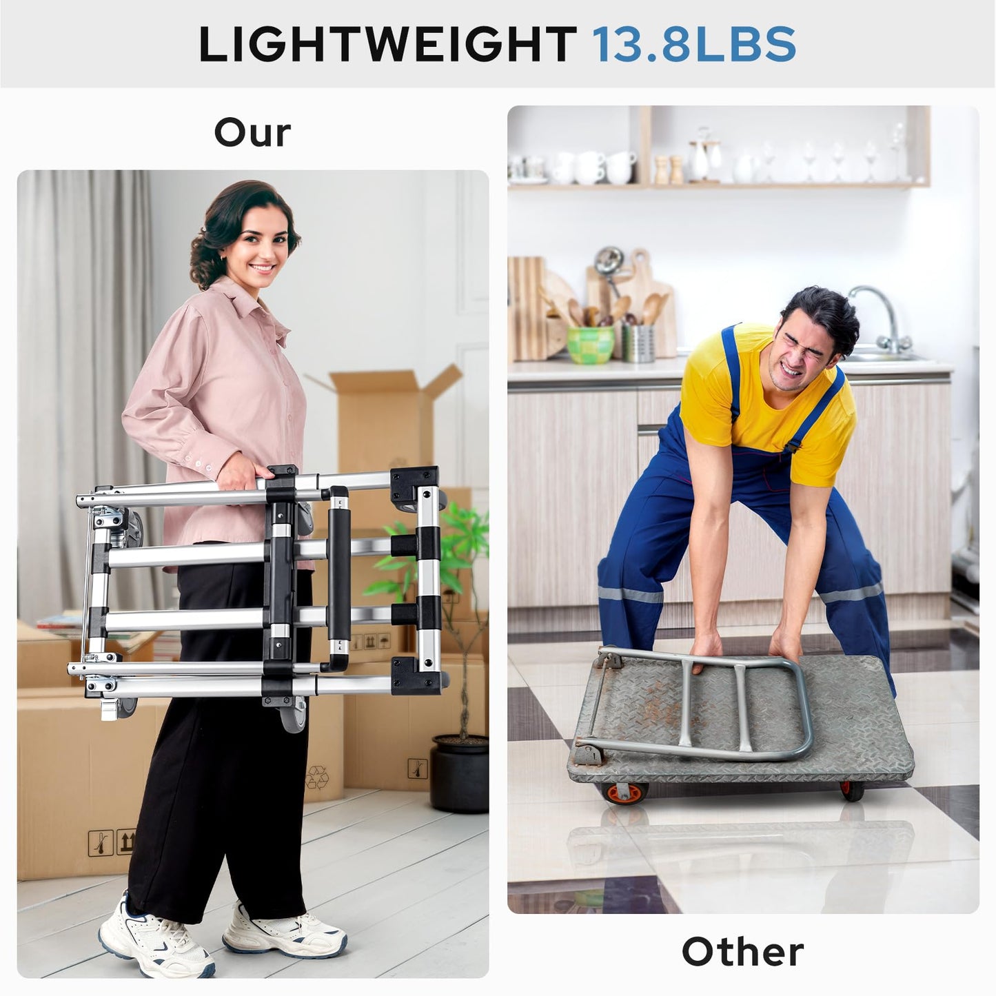 KEDSUM 500LBS Heavy Duty Foldable Push Cart Dolly, Telescoping Platform & Handle with 6 Wheels, 100% Aluminum Lightweight Foldable Push Cart, Heavy Duty Folding Cart for Shopping, Moving, Office Use