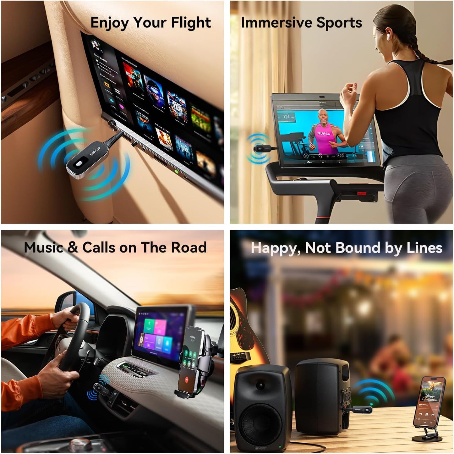 ESSAGER 3.5mm Bluetooth Car Adapter,Noise Cancelling AUX Bluetooth Receiver for Car,Wireless Audio Receiver Transmitter