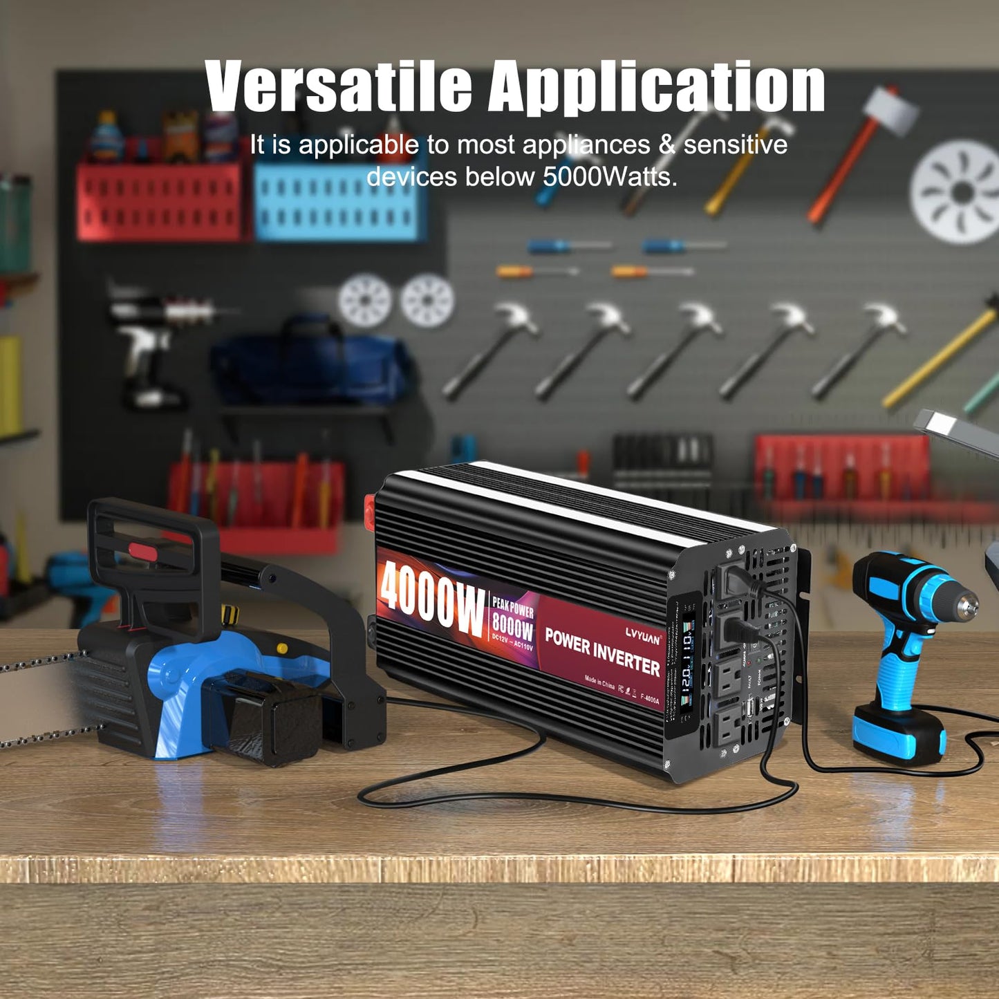 LVYUAN 4000 Watt Power Inverter 12V to 110V 120V for Vehicle, Solar Inverter System, Heavy Duty, RV, Truck, Off Grid,Camping with 4 AC Outlets, LCD Display, Wireless Remote Control, Car Power Inverter