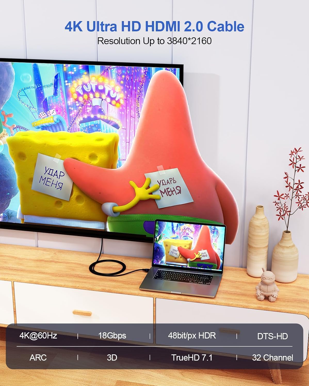 4K 8FT 5-Pack, 8 2.0 4K 60Hz, 2K 1440P, 1080P, 2.2, 3D PS5/PS4/PS3, HDMI Cable HDMI to HDMI Cable Foot High Speed HDMI