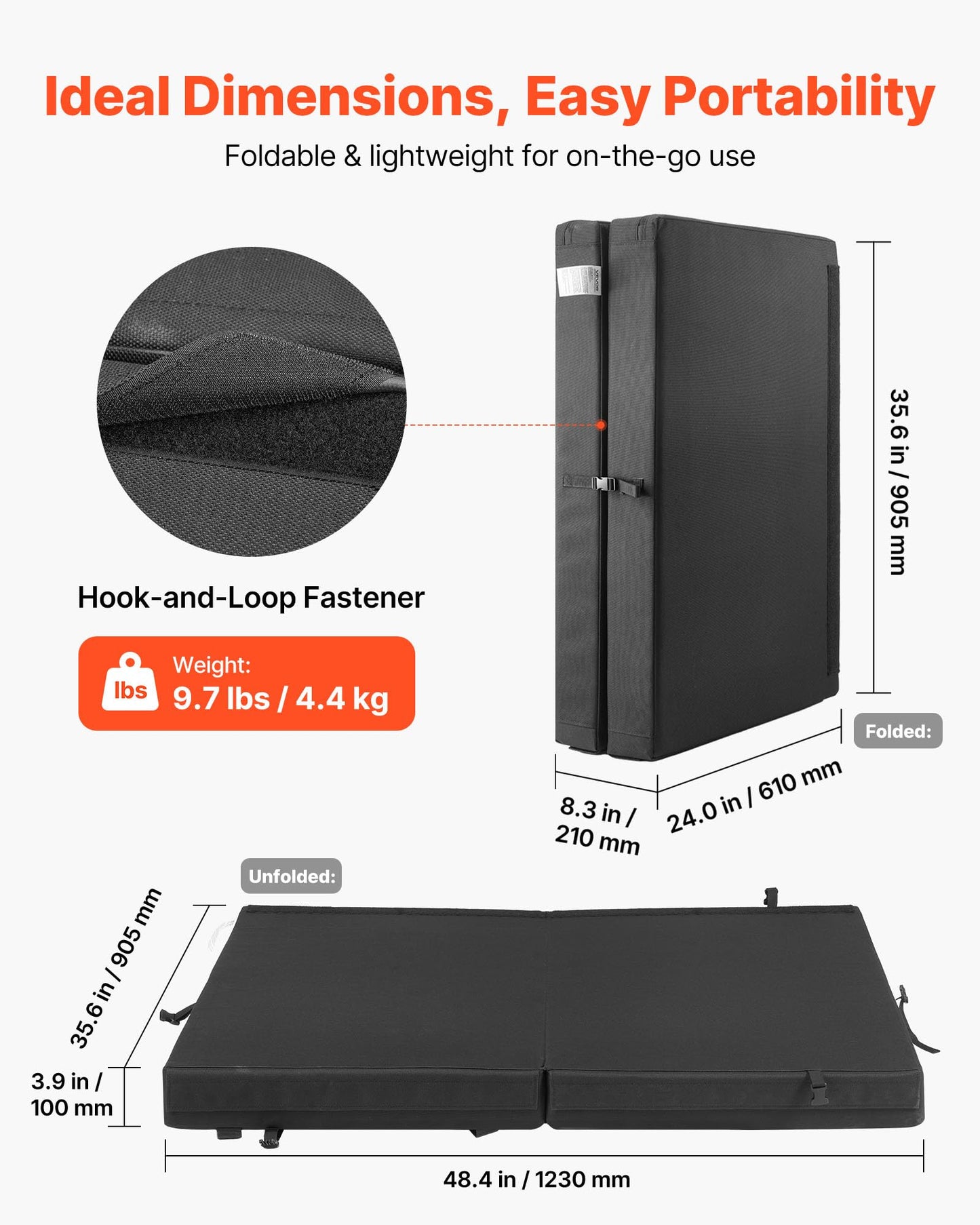 VEVOR Bouldering Crash Pad, Bi-Fold Rock Climbing Crash Pad with Adjustable Backpack Straps and Handle, Foldable Lightweight for Indoor Bouldering & Outdoor Climbing(4x3 ft)