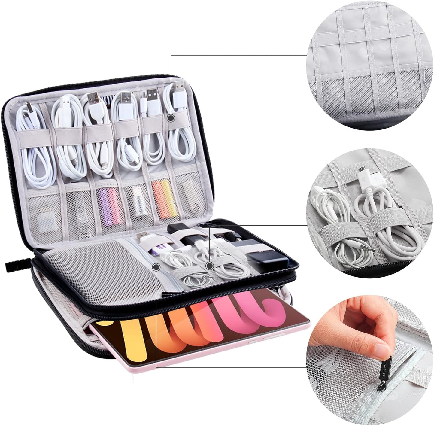 5 Electronics Organizer Travel Case Cord Cable Charger Organizer Bag Travel Accessories Essentials for Women Men Double