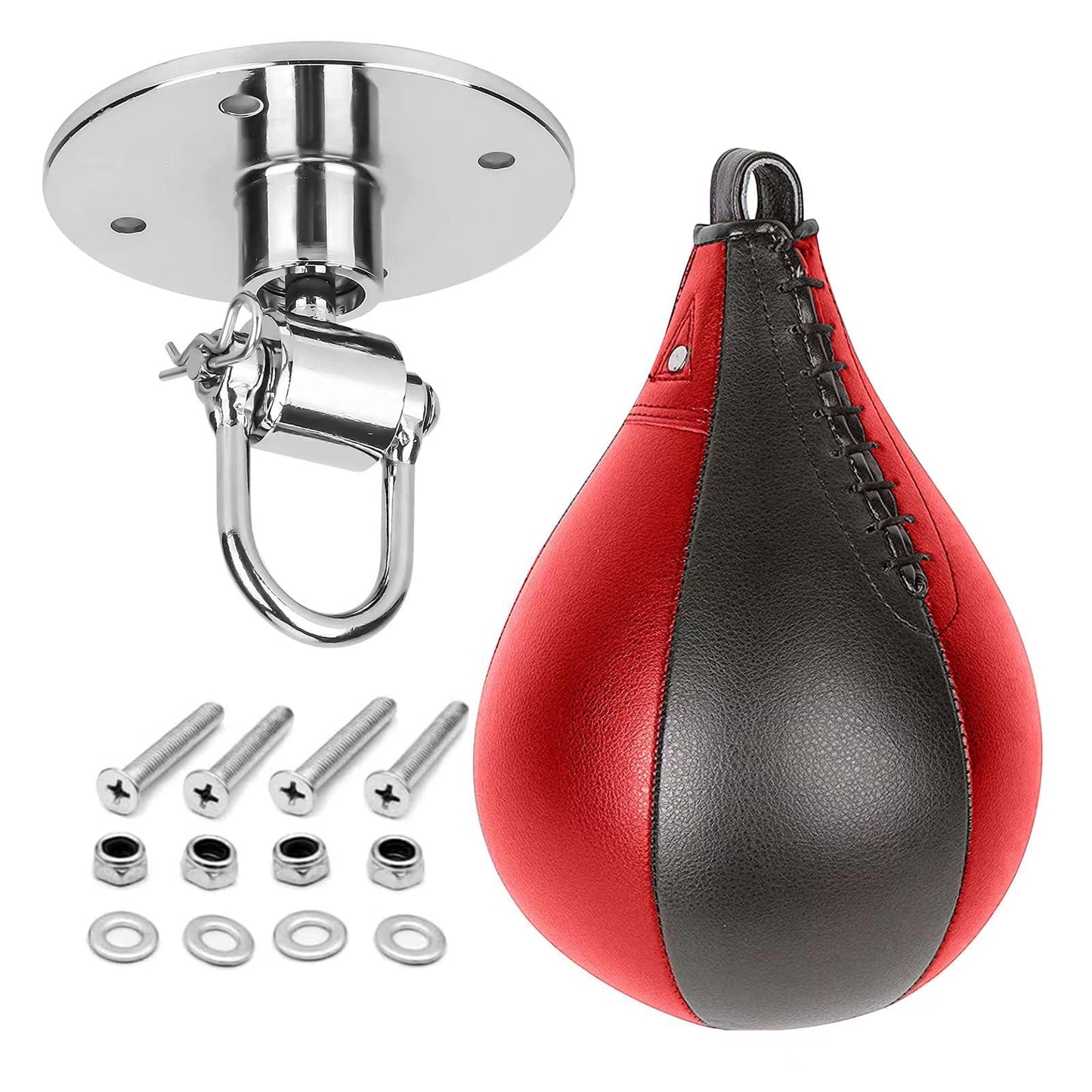 Kvittra Speed Punching Bag, Leather MMA Speed Bag Striking Bag Kit with Hanging Swivel Workout Speedball Kicking Platform Equipment