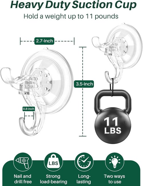 Heavy Duty Suction Cup Hooks - 5 Pack Wreath Hangers for Front Door | Removable Garland Hanger Holds 11 Lbs