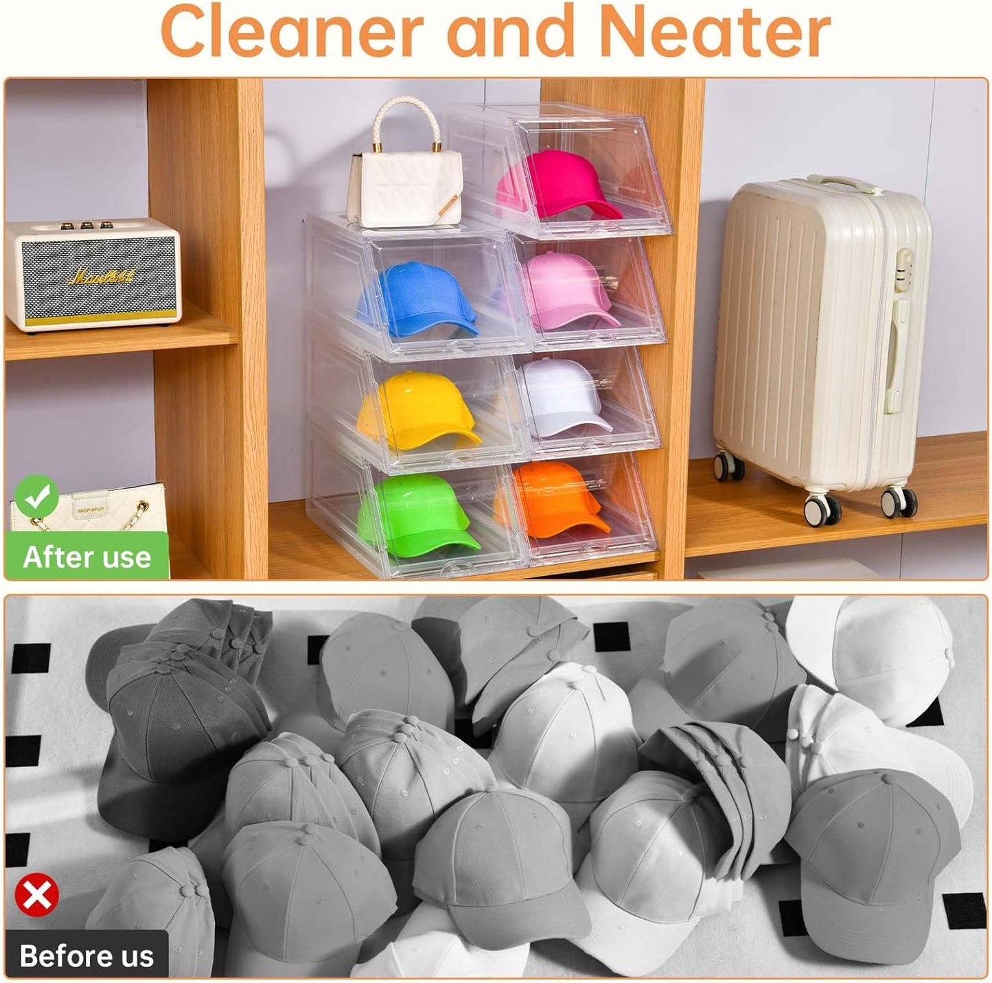 Skiennix Hat Organizer - Large Clear Baseball Cap Holder with Sliding Tray | 2 Pack, Holds 12 Hats