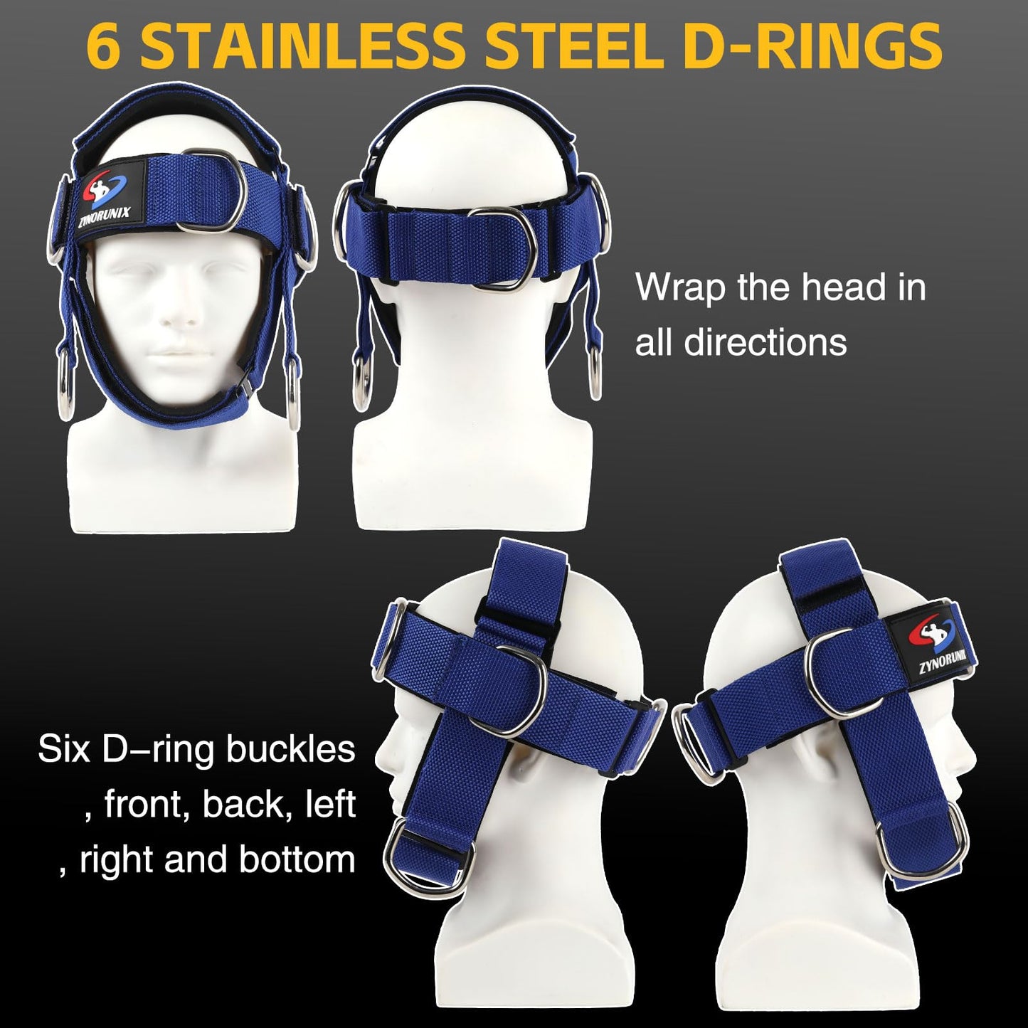Fitness Neck Head Harness Trainer, Adjustable Chin Strap and Head Harness Strength with Nylon Tether, Neoprene Neck Workout Exerciser for Weight Lifting, Home and Gym Use, Blue
