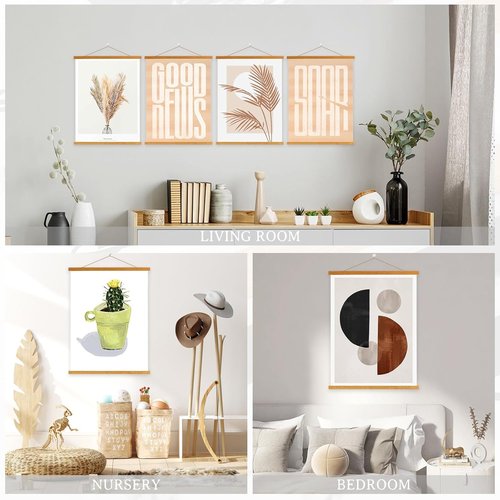 Benjia Magnetic Light Wood Poster Frame Set - 4 Pack for 20x30, 20x28, 20x24 Artwork | Teak Color