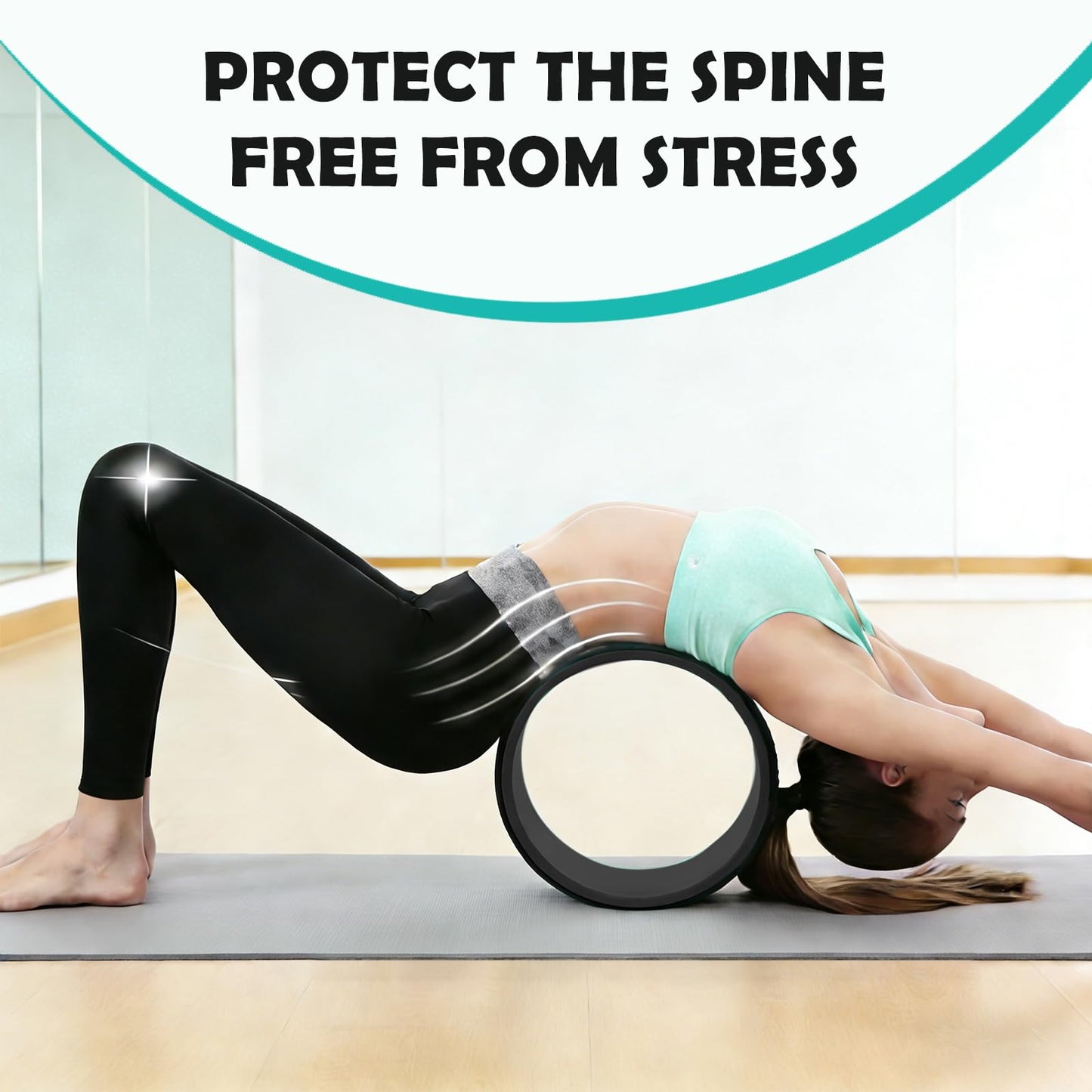 NGT 13 inch Yoga Wheel for Back Pain Strongest and Most Comfortable Dharma Yoga Prop Wheel with Free Bands (black-black)