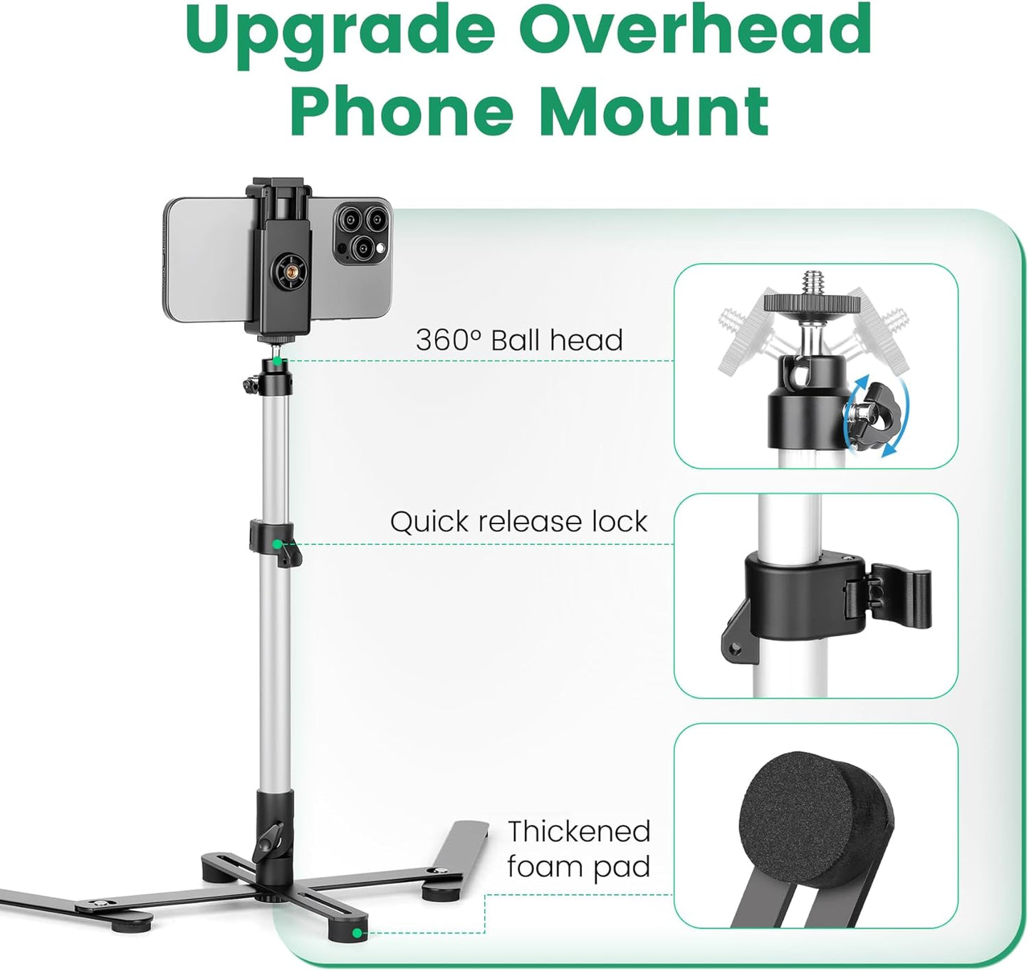 JOILCAN 360 Overhead Tripod for Mini Projector, Adjustable Overhead Phone Mount, Tabletop Tripod for Cookie Decorating