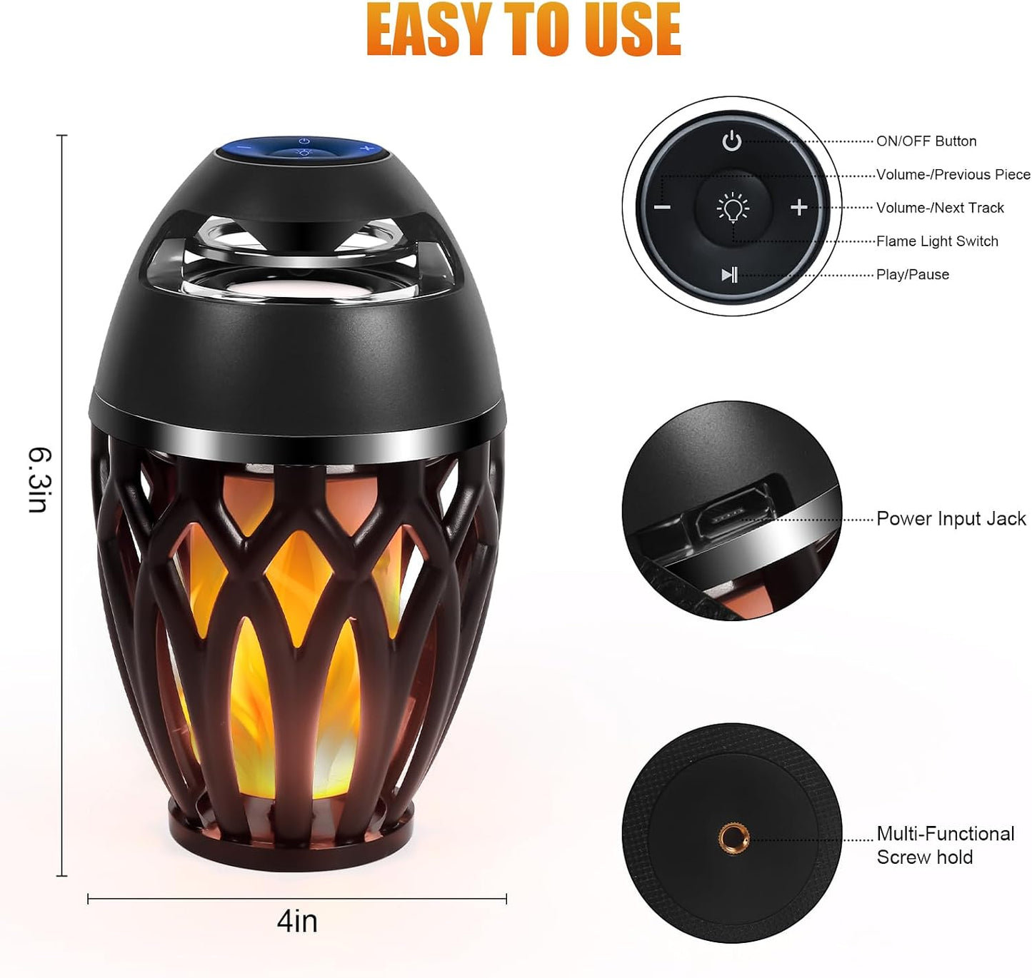 Ailanxin Speaker,Ipx5 5.0 Outdoor Bluetooth Speakers, Wireless Speaker with LED Flame Waterproof Design, Bluetooth LED