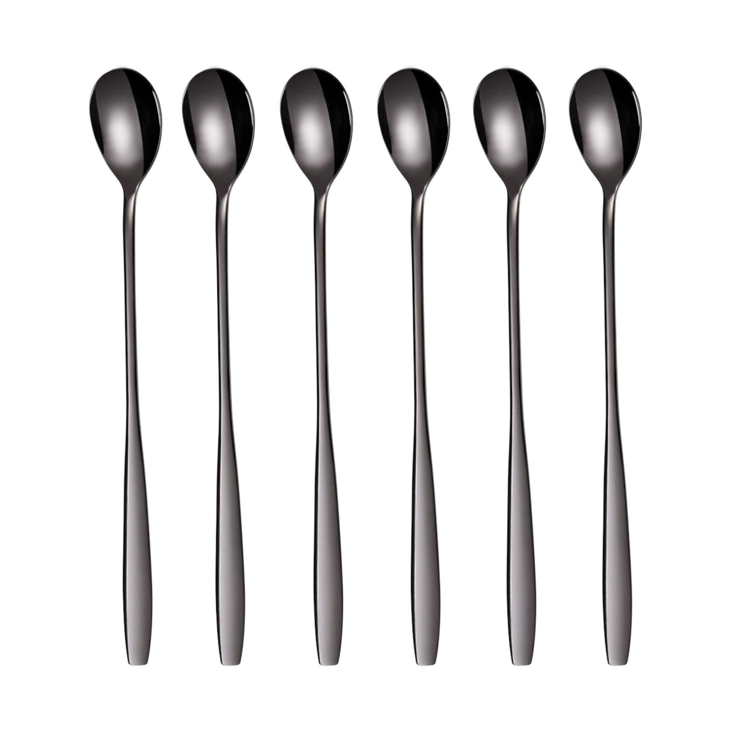 GRÄWE Long Handle Iced Tea Spoon, Coffee Spoon, Ice Cream Spoon, Spoons for desserts, Stainless Steel, Cocktail Stirring Spoons, Set of 6, Dishwasher Safe, Black