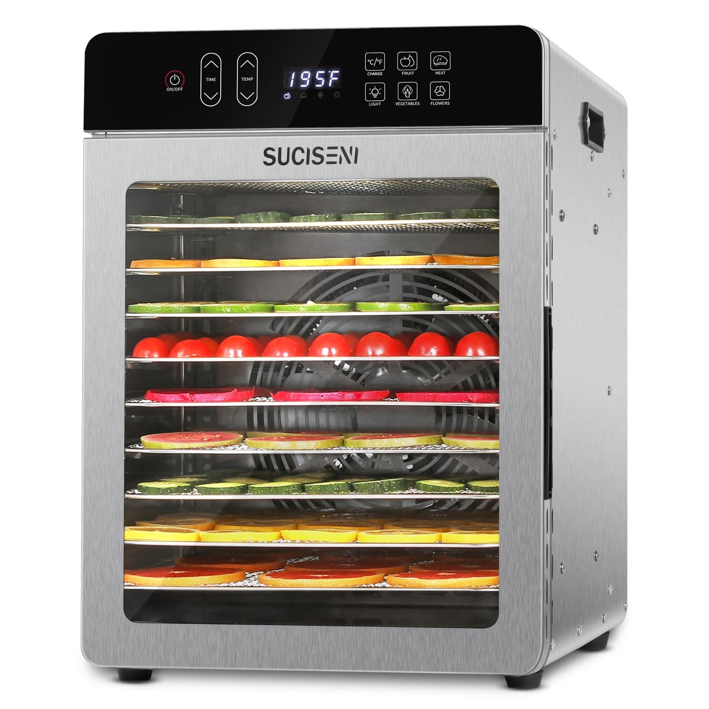 SUCICENI Food Dehydrator for Jerky, 10 Stainless Steel Trays 9ft² Dehydrator Machine, 1000W Dehydrator with 24H Timer 195℉ Temperature Control for Meat, Fruits, Veggies, Dog Treats