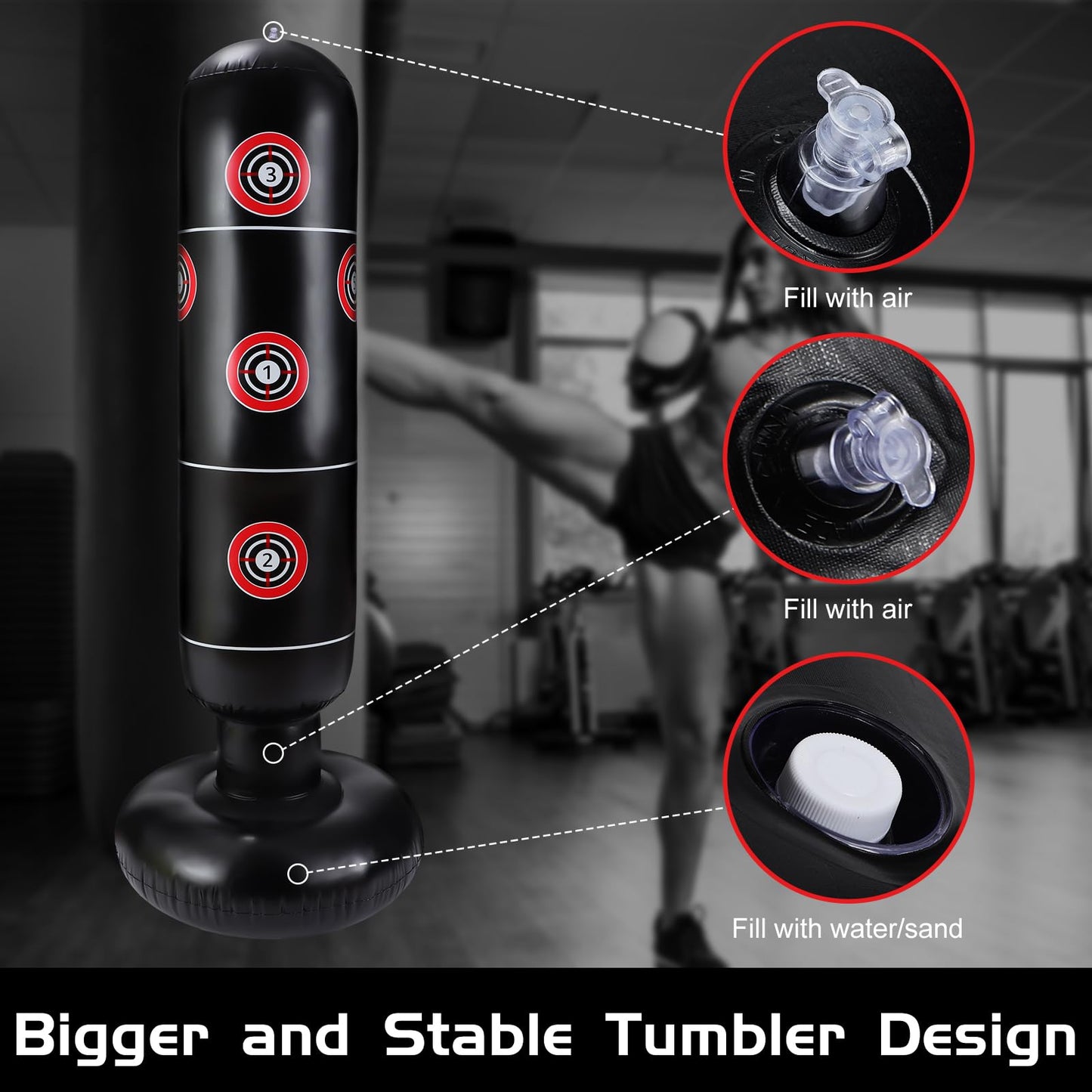 7 Pcs Kids Punching Bag Set Include Boxing Gloves, Inflatable Punching Bag, Hand Wraps, Hand Pads, Air Pump, Kids Boxing Training Set for Karate Kickboxing Taekwondo(Red)