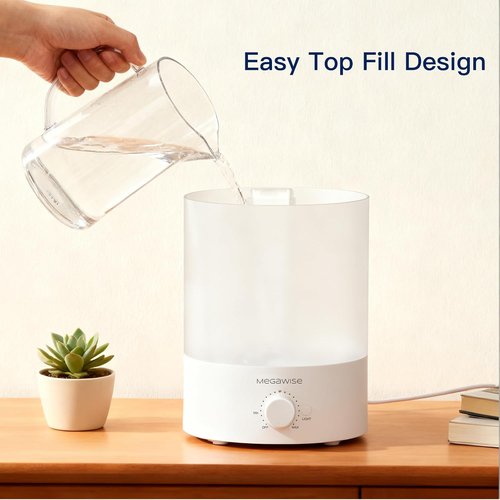 MEGAWISE Ultrasonic Cool Mist Humidifier - 3.5L Top-Fill Design, Essential Oil Diffuser, Quiet Operation, Auto Shut-Off