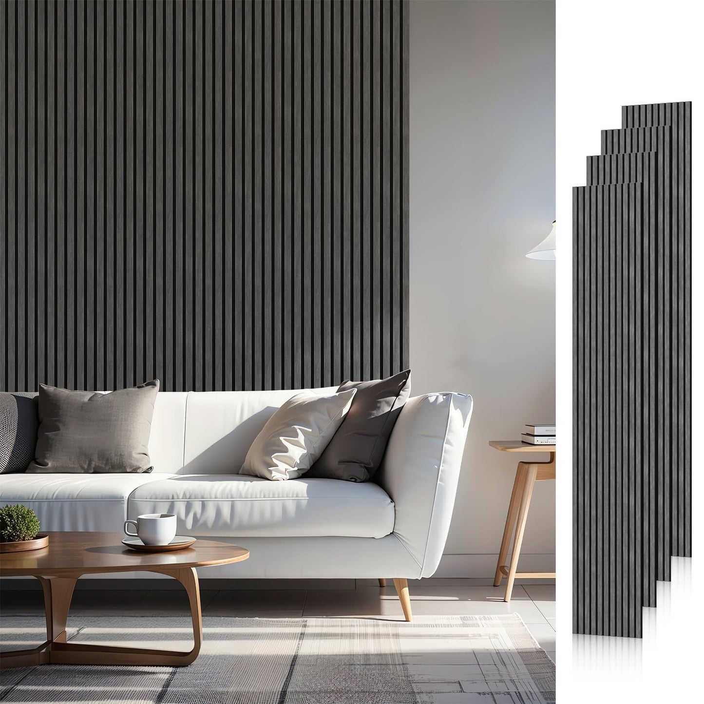 SMARTSTANDARD Wood Slat Acoustic Wall Panels 4 Pack 94"x12.6" Dark Gray, Noise Reducing and Sound Absorbing, Decorative Slat Panels for Home Studio Office Living Room