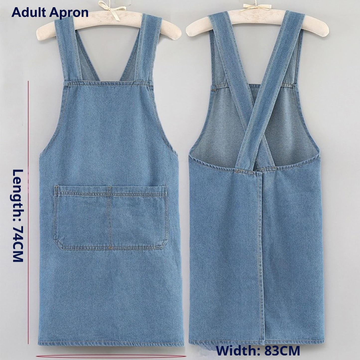 CCJHLYX Adult Jour Apron, Lightweight Cotton Apron with Front Pocket, Denim Cross Back Aprons, Durable & Stain-Resistant (Light Blue)