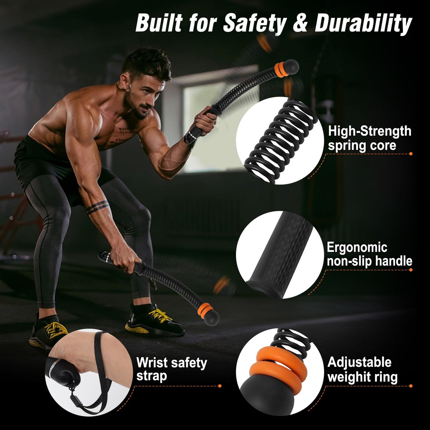 QWBthnk Adjustable Ropeless Battle Ropes, Weighted Cordless Battle Ropes for Home Gym, Quiet Non-Slip Exercise Ropes for Home Workout, Portable Battle Rope for HIIT Strength & Low-Impact Cardio