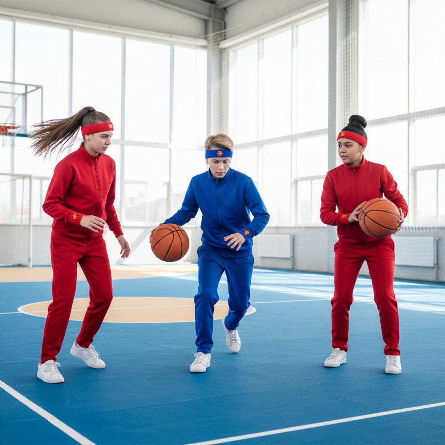 6 Pcs Basketball Headband, Sports Fan Sports Headband Wristband Set Including 4 Wristband and 2 Headbands Moisture Wicking Athletic Terry Cloth Sweat Absorbing Head Band for Workout