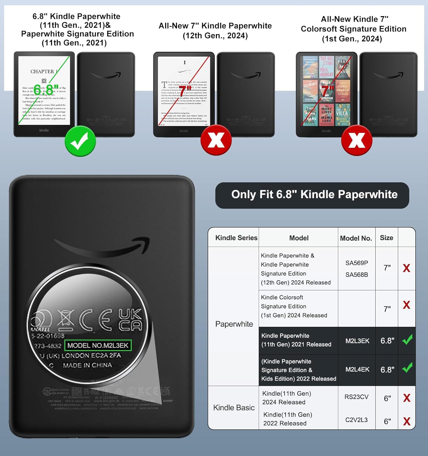 MoKo 6.8 Inches 2021, Case for Universal E-Book Reader and Tablets Ultra Clear Soft Flexible Transparent TPU Back Cover