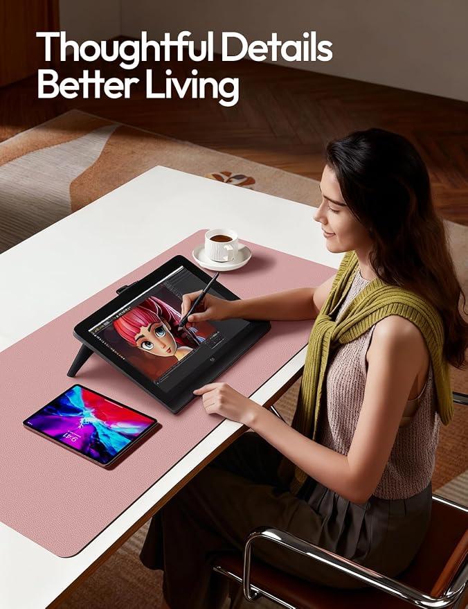 YSAGi Leather Desk Protector, Office Mat, Large Mouse Mat, Non-Slip PU Leather Blotter, Laptop Pad, Waterproof Writing Pad for Office and Home (Pale Mauve, 31.5" x 15.8")