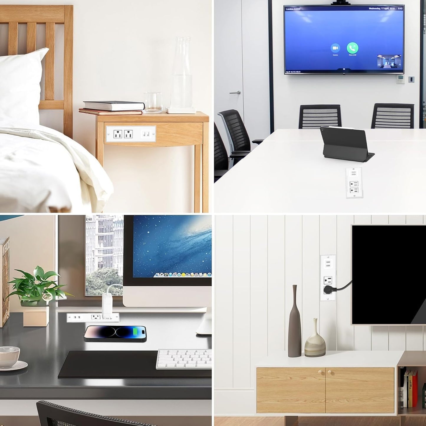 Geao Adapter 1500W Recessed Power Strip Mount Hidden Charging Station with USB Plug Multiple Surge Protector Outlet