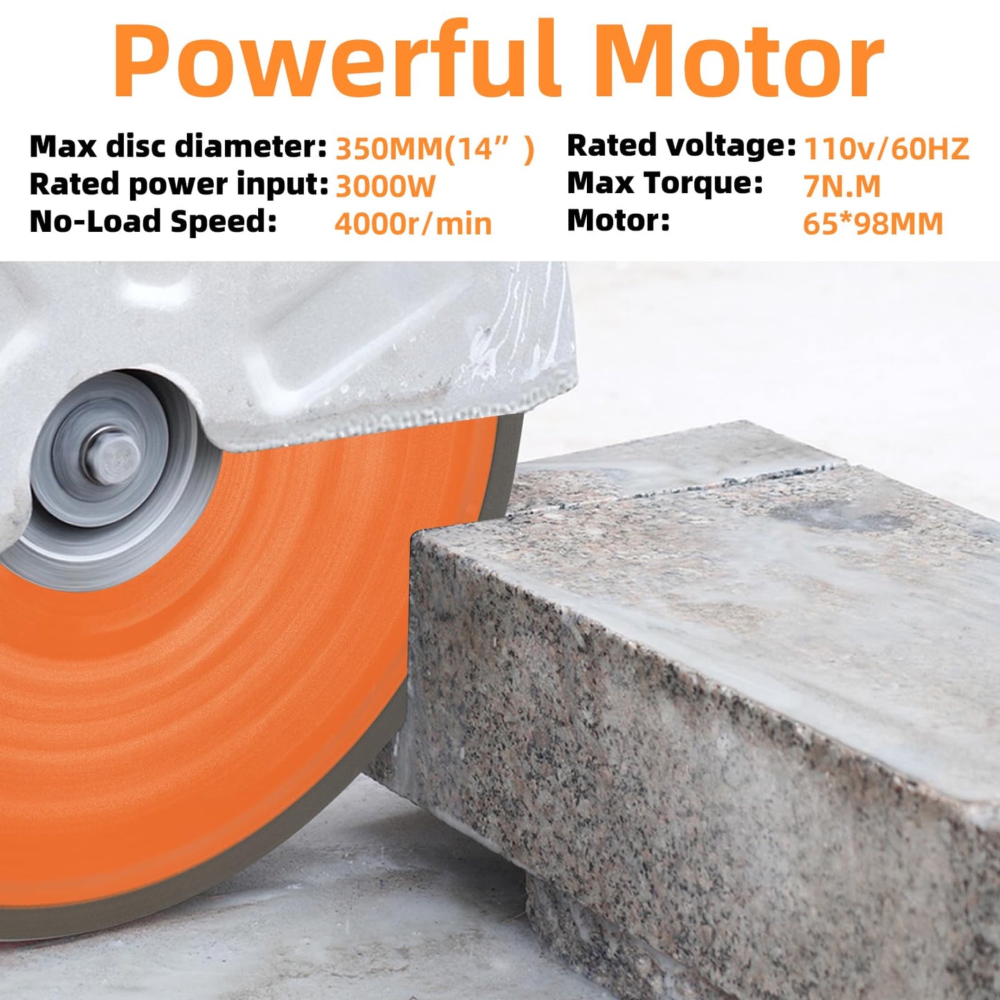 HIGOSPRO 14-Inch Electric Concrete Saw 3000W, 110V Cut-Off Saw with Diamond Blade, 4.8" Max Cutting Depth, Heavy-Duty Cement Grinder for Asphalt, Brick, Stone