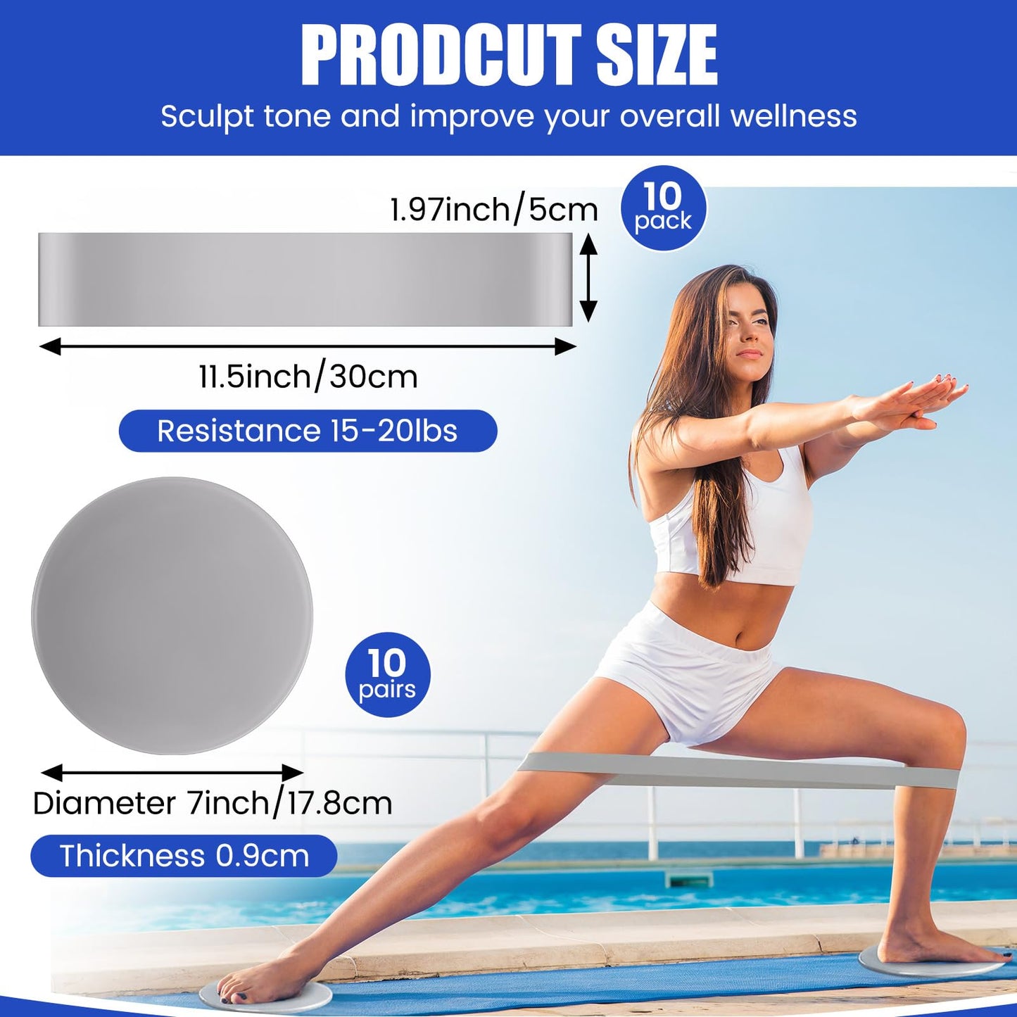 Soulchen 30 Pcs Core Sliders and Resistance Bands Exercise Glider Discs Gifts 40 Lbs Resistance Loop Exercise Bands for Group Training Classes Fitness Slider Workout