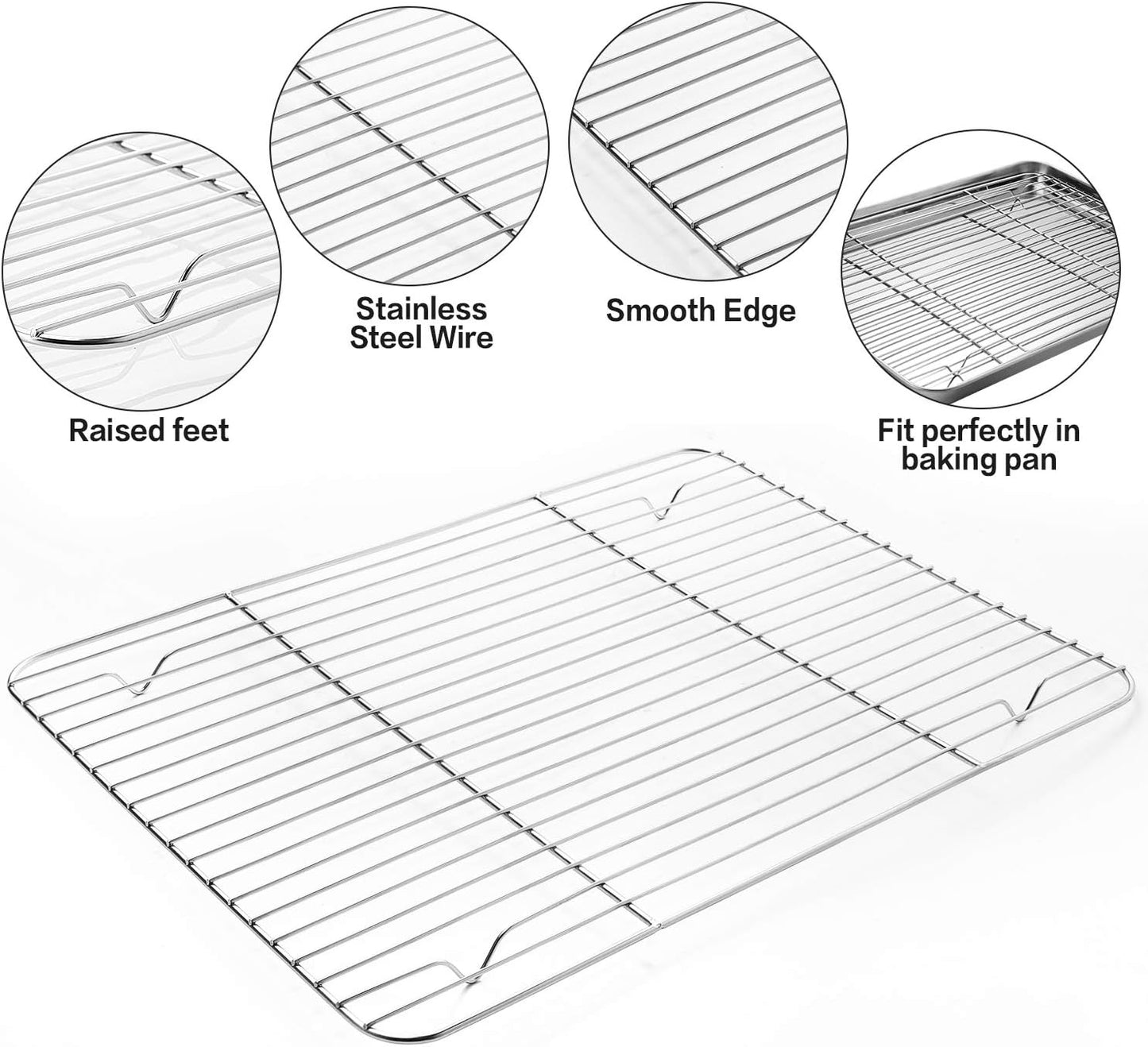 Skiennix Stainless Steel Baking Sheet Tray Set - 6 Pcs Cooling Rack & Silicone Mat with 6 Glass Measuring Cups