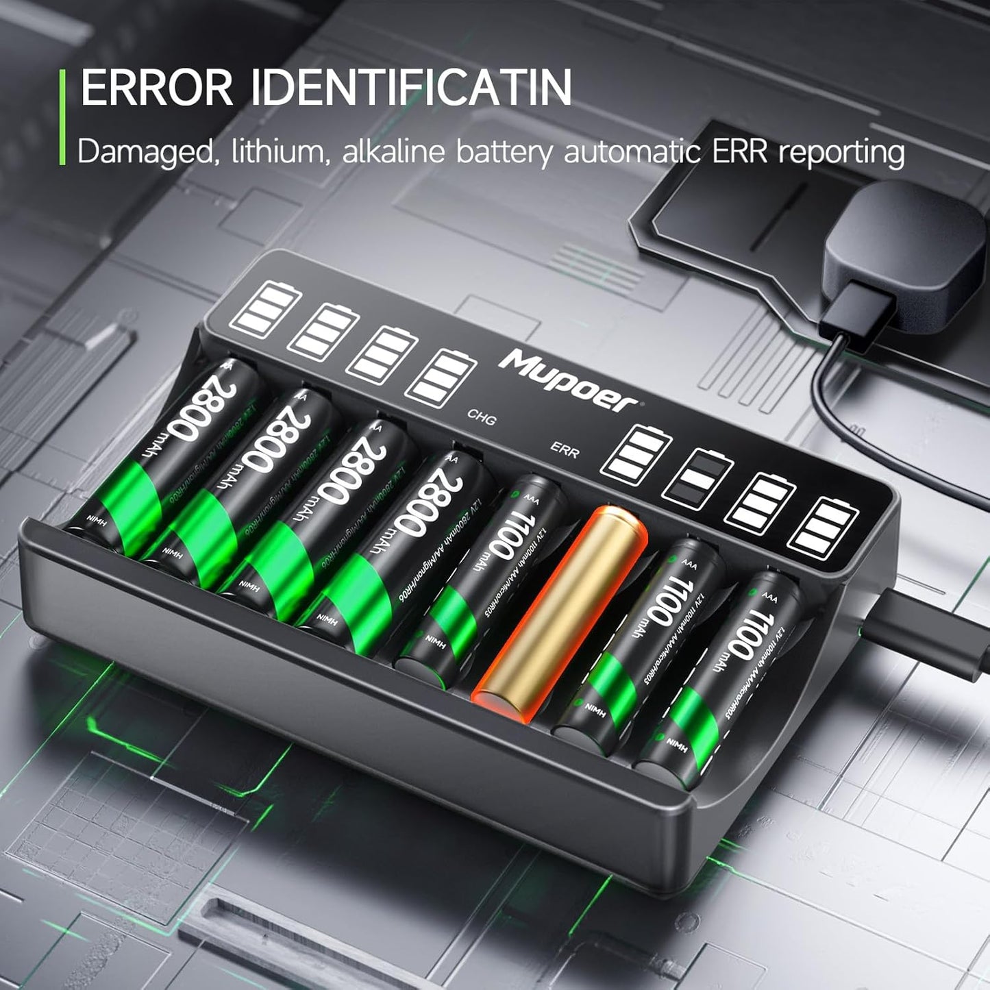 Mupoer Charger,8 Pack 1100mAh,AA Rechargeable AAA Batteries with High Capacity Ni-MH AAA Rechargeable Battery AAA