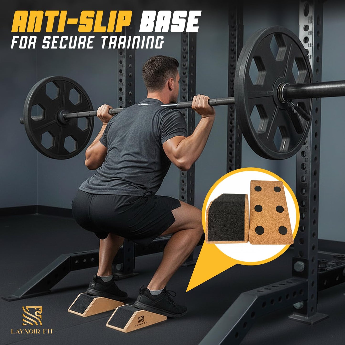 LAYNOIR Fit Anti-Slip Squat Wedge Block (2-Pack) – Heel Elevated Squats, 20° & 40° Cork Wedges for Weightlifting, Mobility & Knee Support – Includes Resistance Bands & Carry Bag