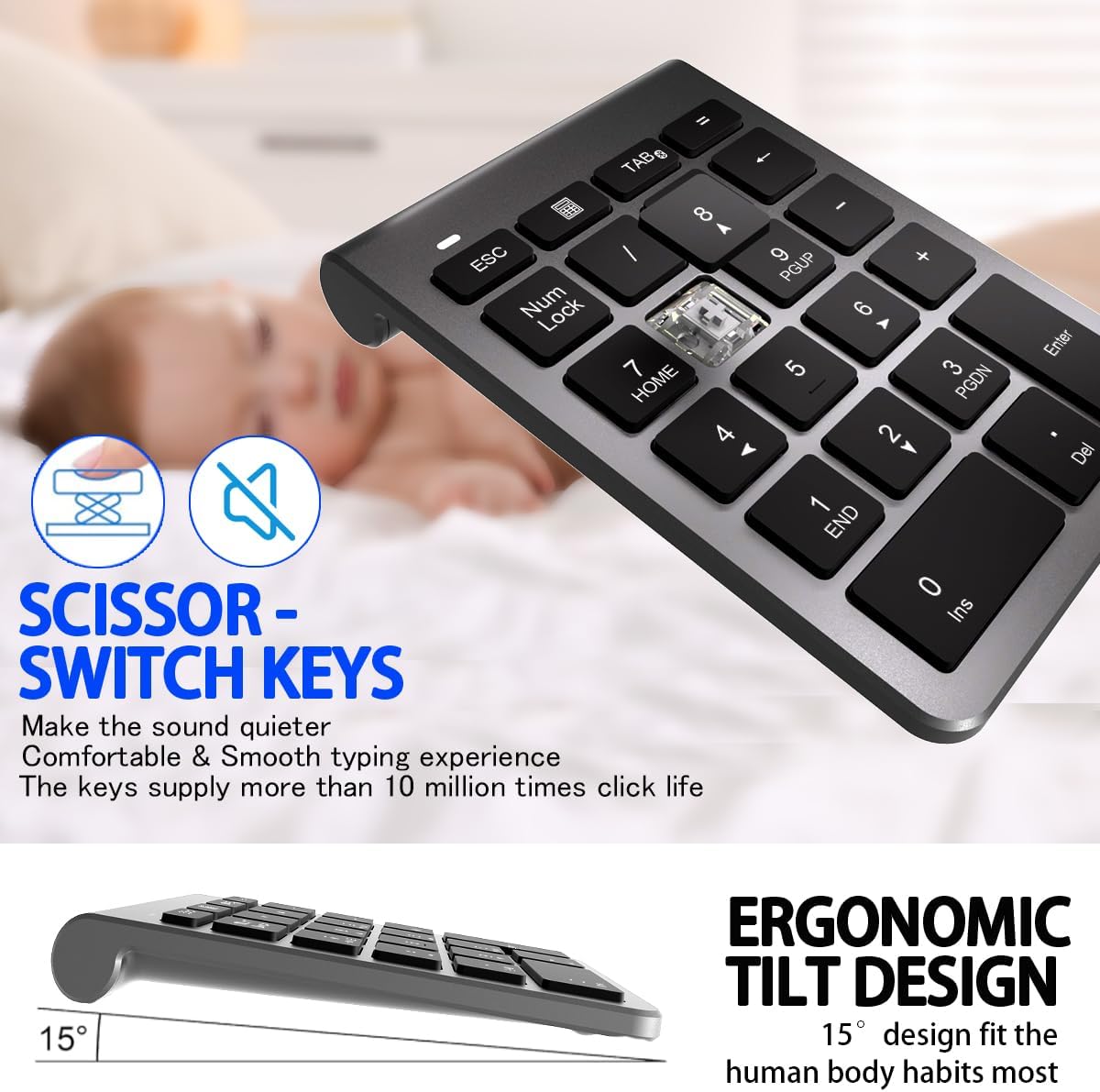 Rytaki Pro 22 33ft Bluetooth Number Pad, Wireless Numeric Keypad with Keys - Portable Numpad