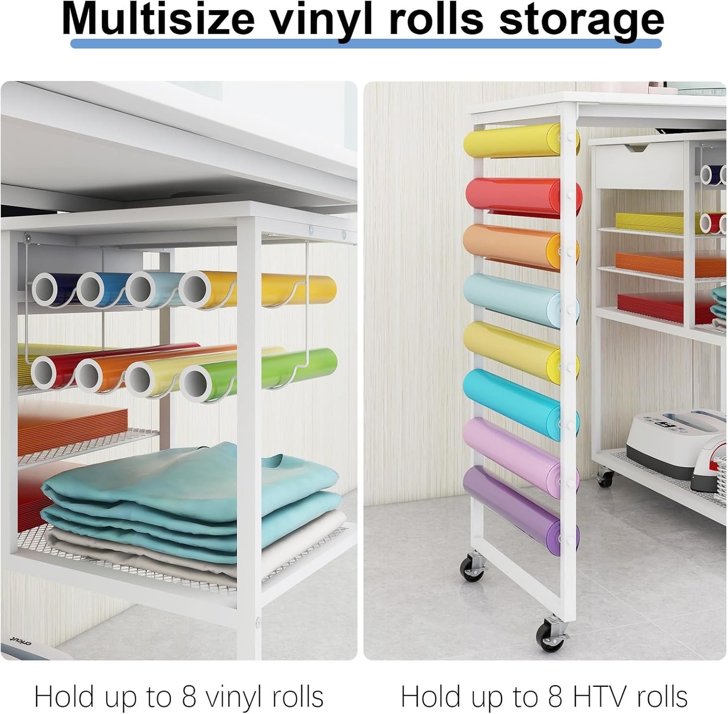PUNCIA Heat Press Stand - 360° Rotating Craft Cart Table for Cricut | Rolling Storage & Vinyl Holder