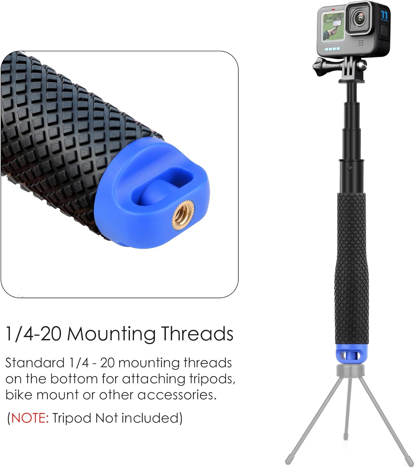 YALLSAME 7''-23'' 13 12 11 10 9 8 7 6/AKASO/DJI 6 5 4 3, Extendable Selfie Stick for GoPro, Waterproof Handle Grip
