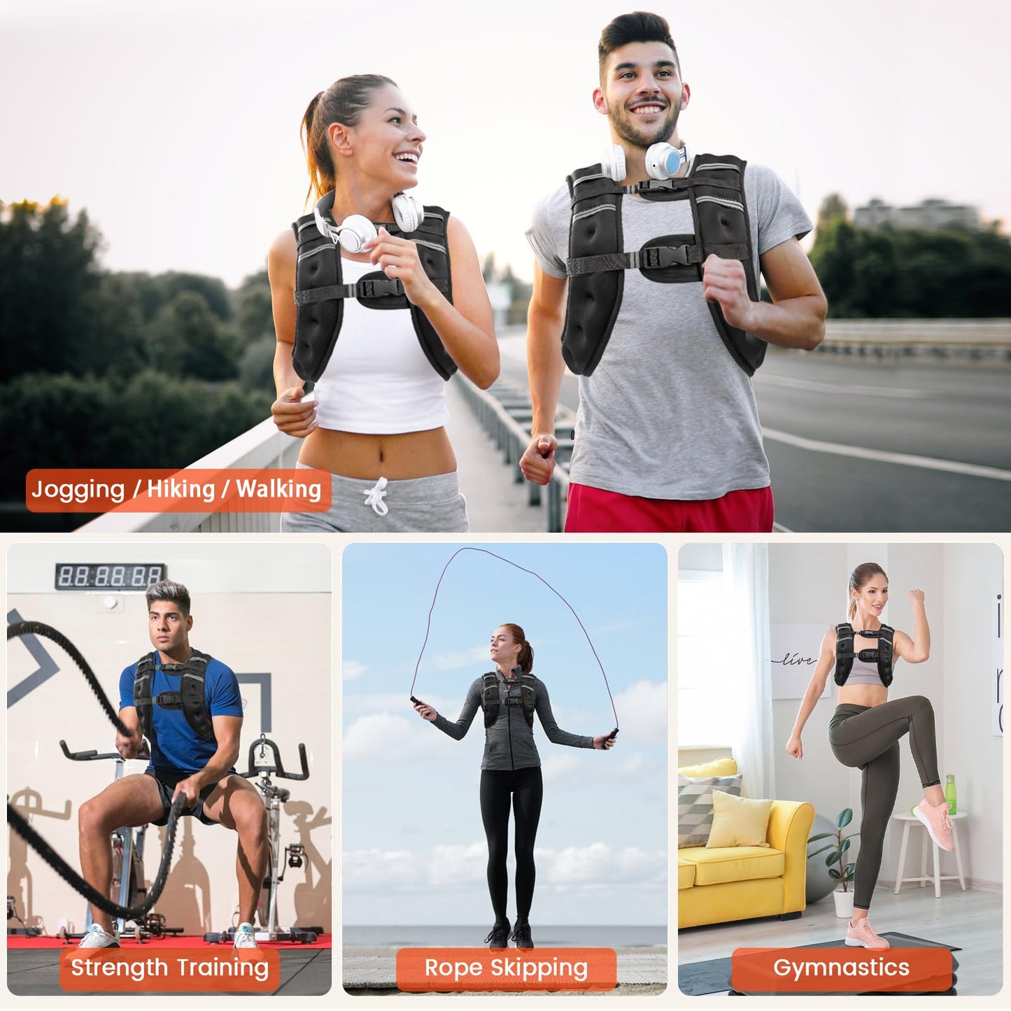 Poudee Weighted Vest, 20LB Weight Vest for Men Women, Body Weight Vests Adjustable with Reflective Stripe for Strength Training, Running, Training Workout, Jogging, Walking - 20LB
