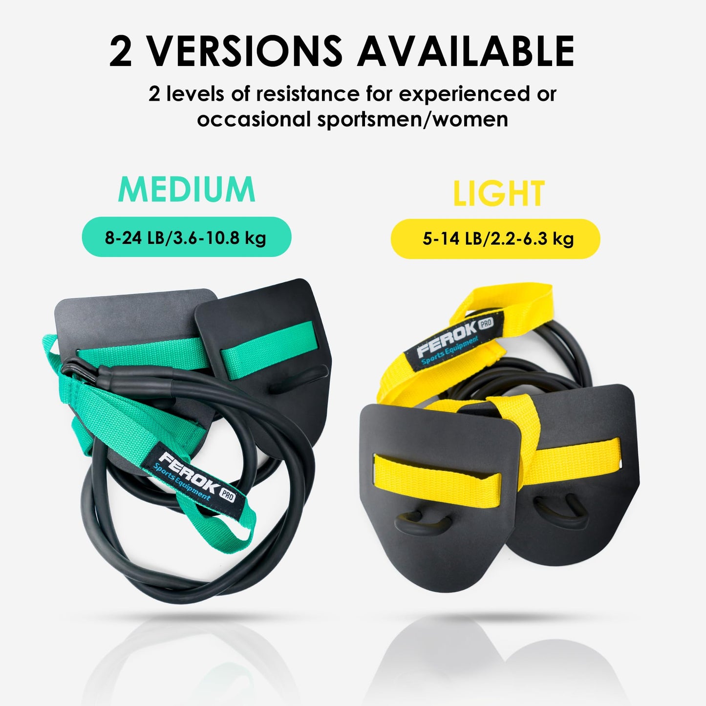 Ferok Pro - Swimming Resistance Band with Hand Paddles, Stretch Cord, Fitness Bands for Swimming, Training Equipment, Arm Strength Exercise, Powercord - Including Exercises - Medium Green