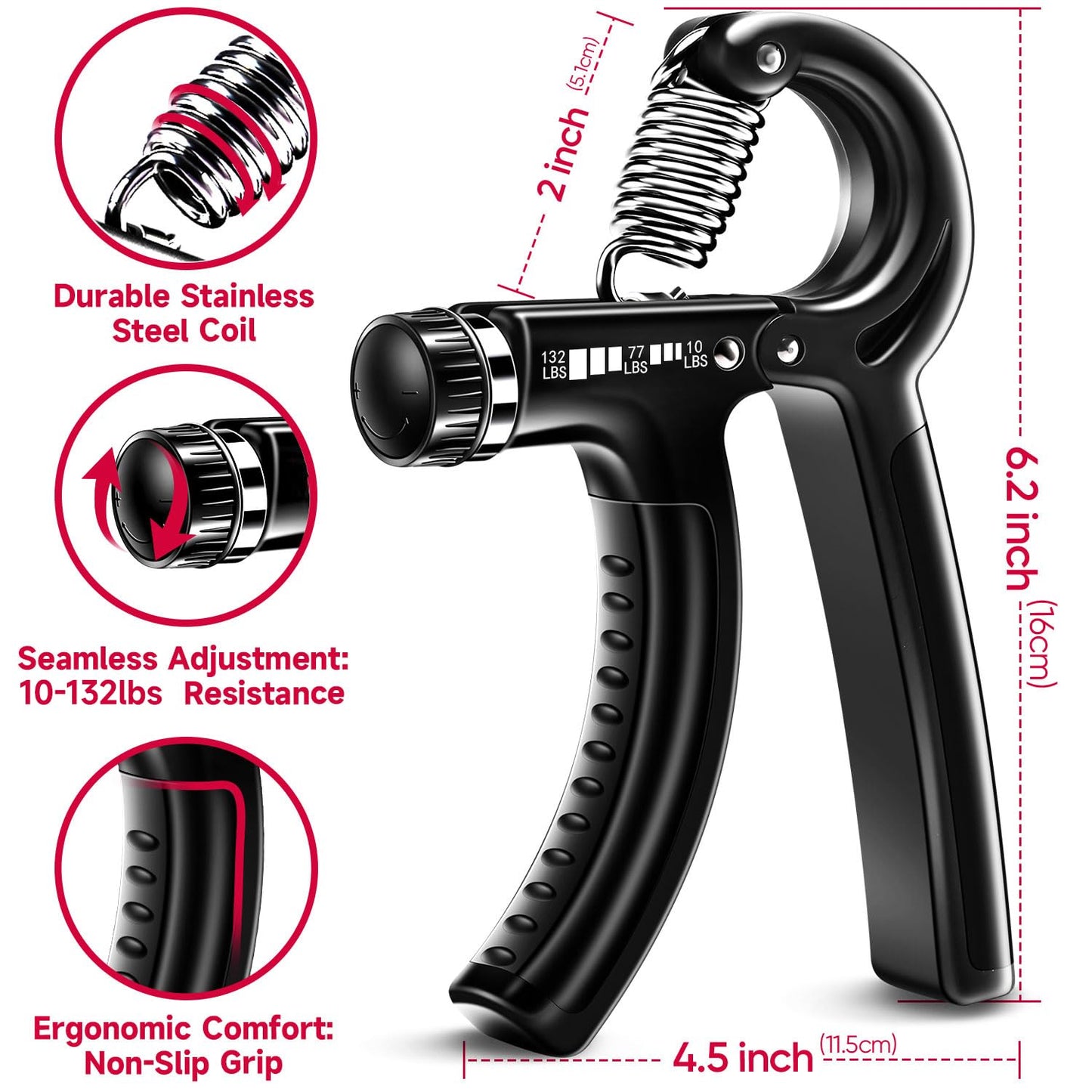 FitBeast Grip Strengthener Forearm Strengthener Hand Grips Strengthener Kit - 5 Pack Adjustable Resistance (Black)