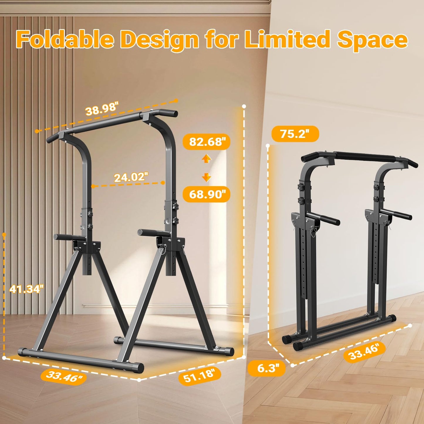 YYJO Foldable Pull Up Bar Free Standing Multi-function Power Tower Dip Bar Home Gym Strength Training Equipment 350 LBS Weight Capacity